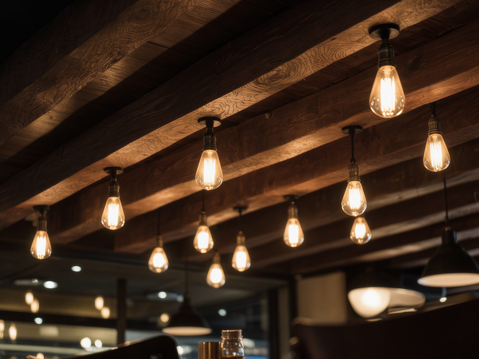 Warm pendant lighting in a café fit-out